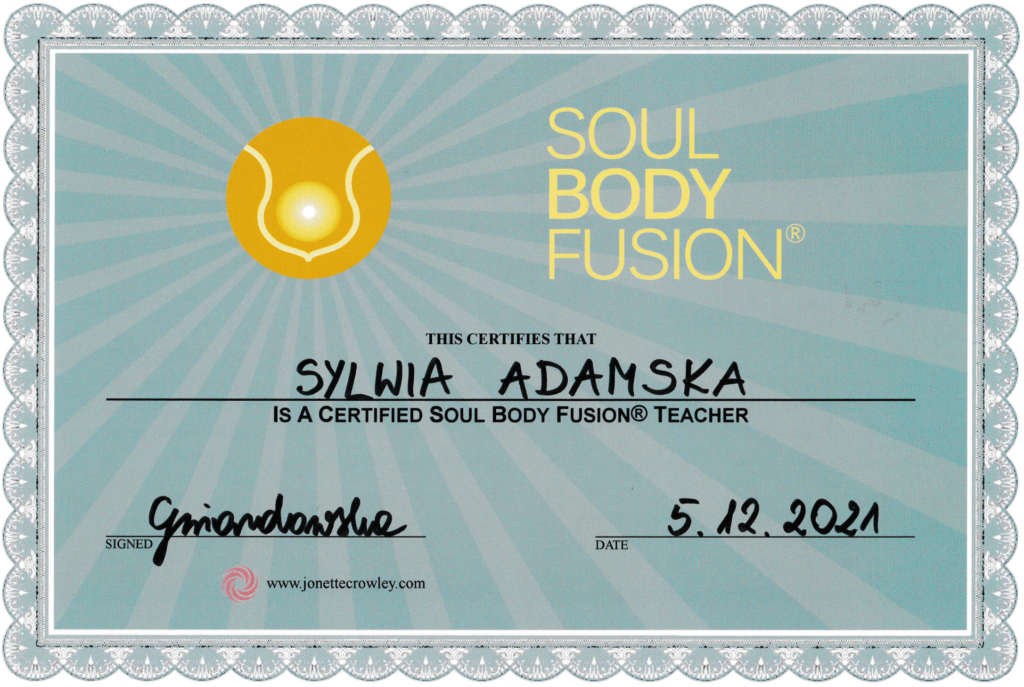 Sylwia Adamska - certyfikat nauczyciela metody SBF